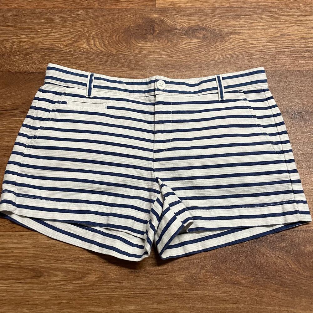 Gap Blue White Striped Welt Pocket Linen Look Cotton Shorts Womens Size 2